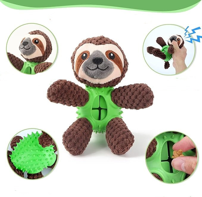 3in1 dog cuddly toy with integrated teeth cleaning toy and treat stash