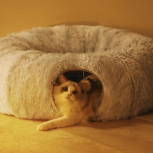 Cats plush tunnel play bed